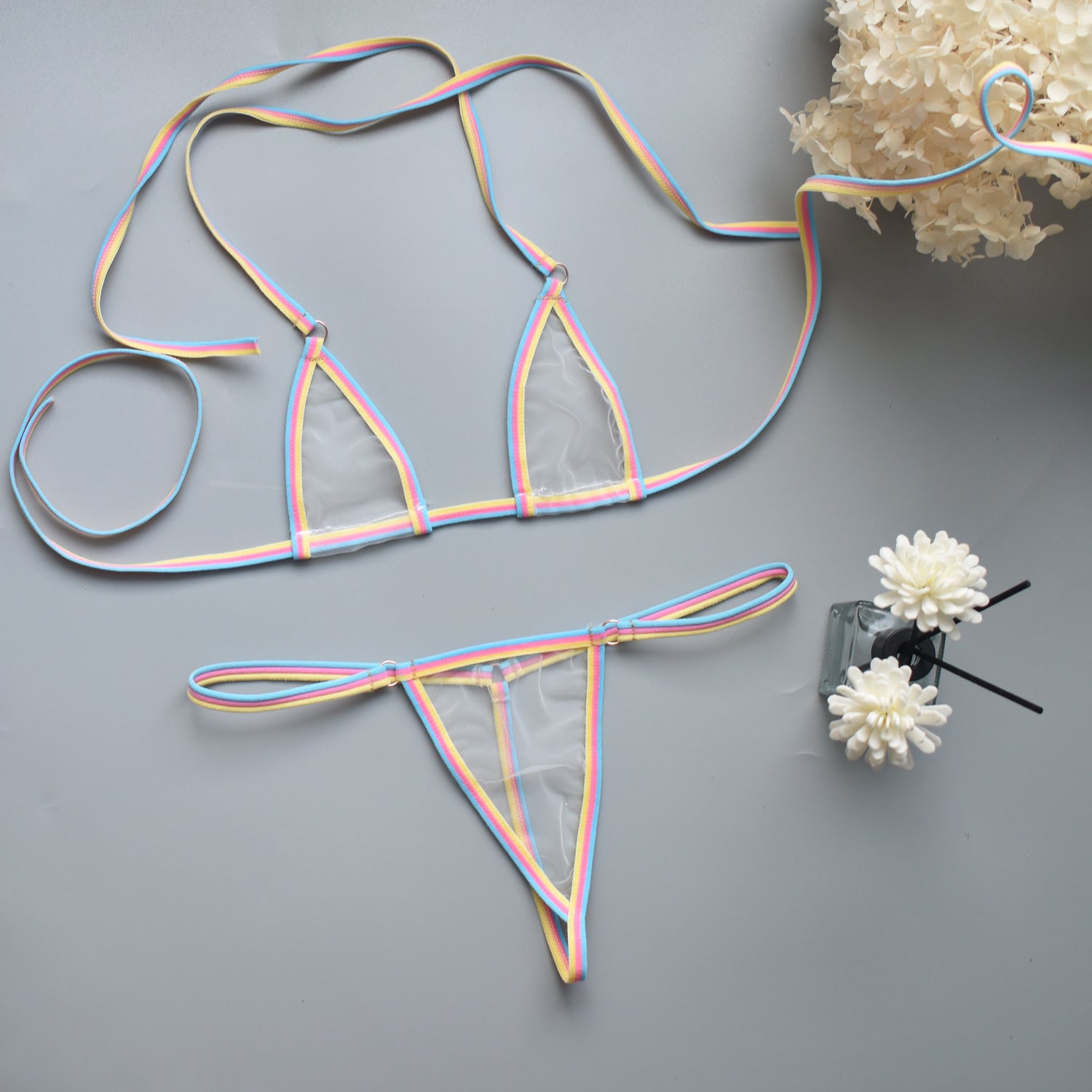 Image of Simple Intimate Date Super Mini Three-Point Brazilian T-Shaped Hot U-Shaped Sling Erotic Bra Set